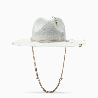 Ruslan Baginskiy White Straw Hat With Chain In Beige