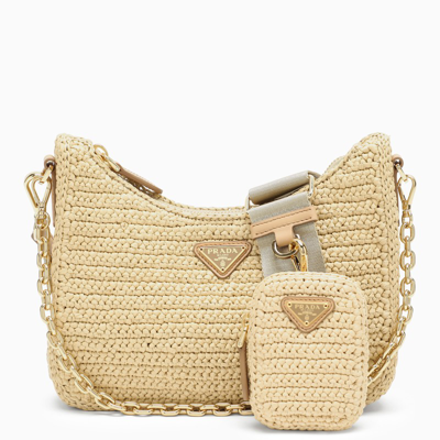 Prada Raffia Re-edition 2005 Bag In Beige