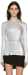 RABANNE SILVER LUREX JERSEY DRAPED T-SHIRT