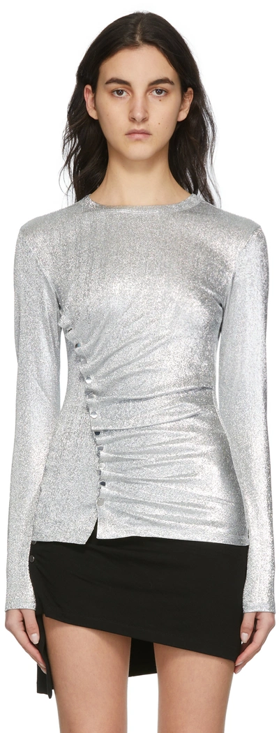 Rabanne Silver Lurex Jersey Draped T-shirt In P040 Silver