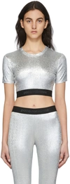 RABANNE SILVER LUREX JERSEY BODYLINE CROP SPORT TOP