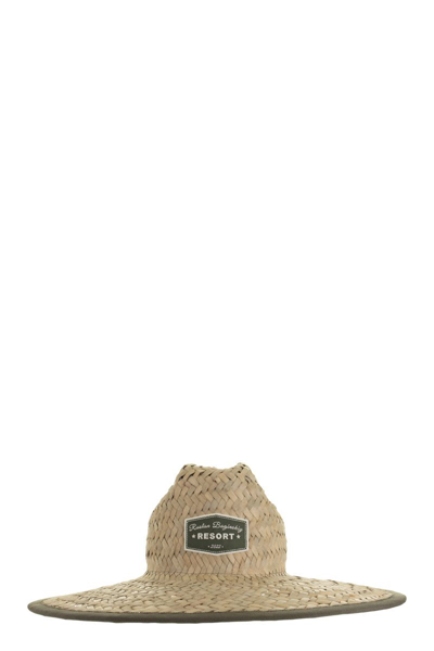 Ruslan Baginskiy Neutral Logo Straw Fedora Hat In Neutrals