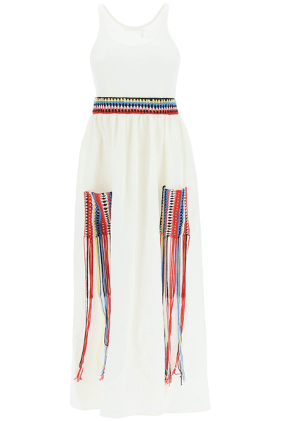 Chloé Long White Dress With Crochet Details In Iconic Milk