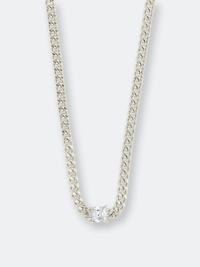 Sterling Forever Curb Chain Necklace With Stationed Cubic Zirconia In Grey