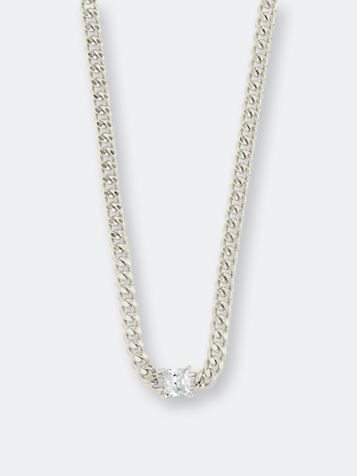 Sterling Forever Curb Chain Necklace With Stationed Cubic Zirconia In Silver