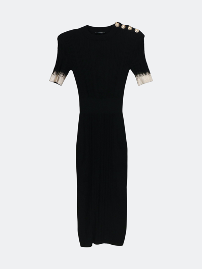 Balmain Paris Women's 0pa Noir Short Sleeved Silk Knit Dress With Metallic Trim In Black