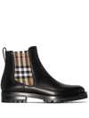 Burberry Allostock Leather Vintage Check Chelsea Booties In Black