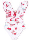 MONNALISA RUFFLED CHERRY-PRINT SWIMSUIT