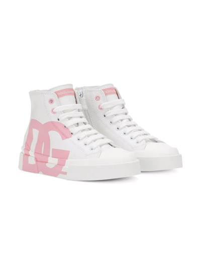 Dolce & Gabbana Kids' Dg Logo High-top Sneakers In White