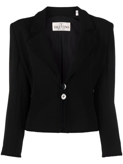 Pre-owned Valentino 1980s Twisted Trim Single-breasted Blazer In Black
