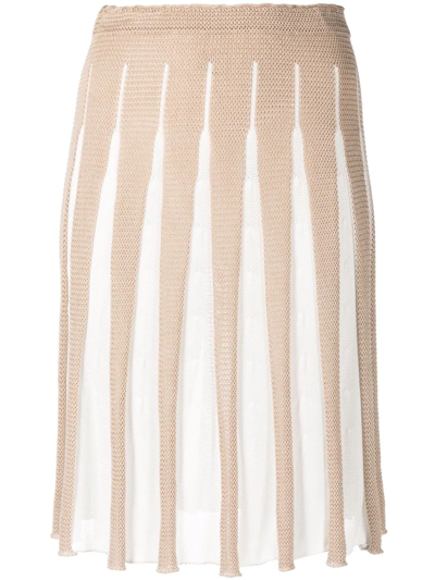 Pre-owned Valentino 1990s Knitted Pleated Skirt In Neutrals
