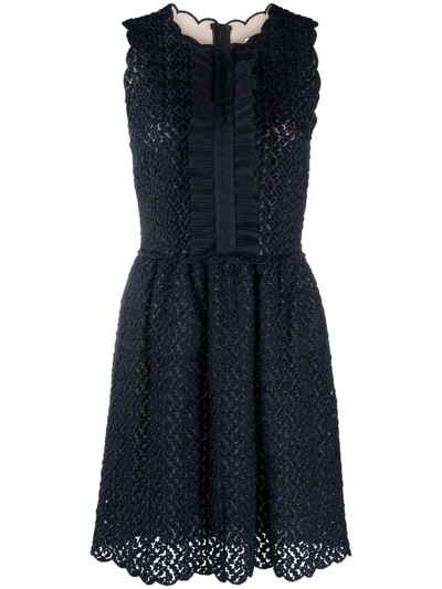 Pre-owned Valentino 2000s Lace-embroidered Sleeveless Dress In Blue