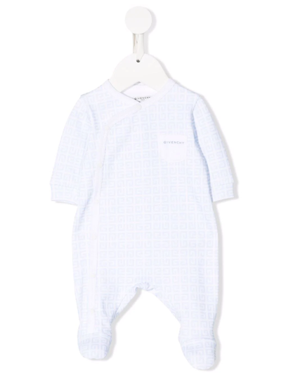 Givenchy 4g Motif Cotton Babygrow Pyjamas In Celeste
