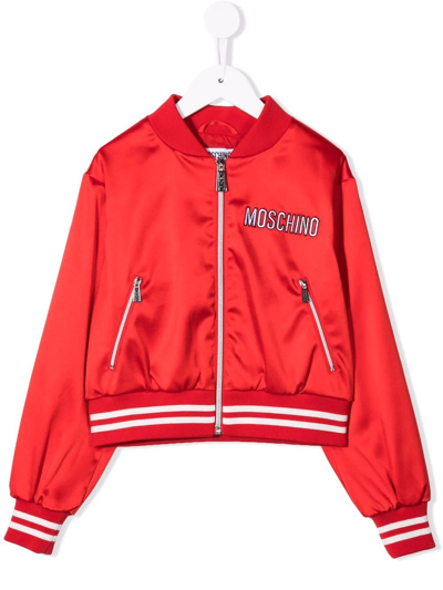 Moschino Kids' Embroidered-logo Bomber Jacket In Rosso