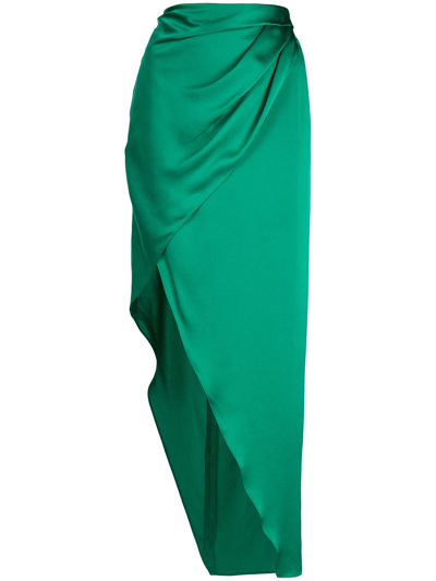 Michelle Mason Wrap-effect Silk Charmeuse Skirt In Green