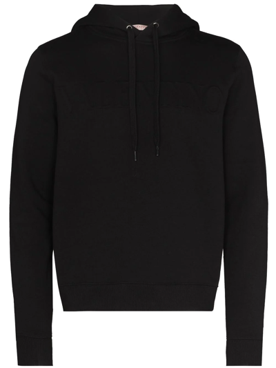 Valentino Embossed-logo Drawstring Hoodie In Black