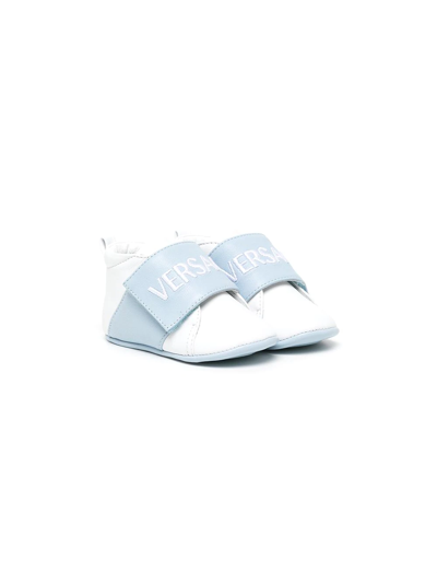 Versace Babies' Logo-strap Leather Sneakers In White