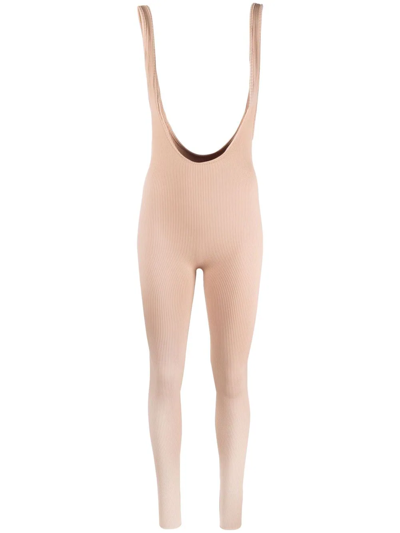 Andreädamo Brace-strap Rib-knit Trousers In Neutrals