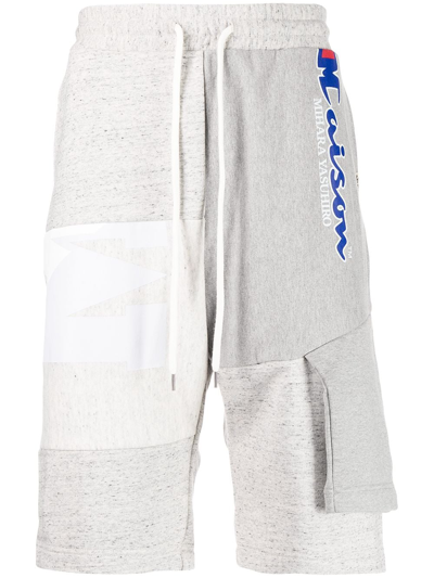 Miharayasuhiro Patchwork Logo-print Track Shorts In Grey