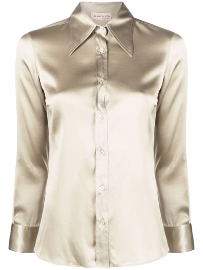 Blanca Vita Cacao Button-up Shirt In Neutrals