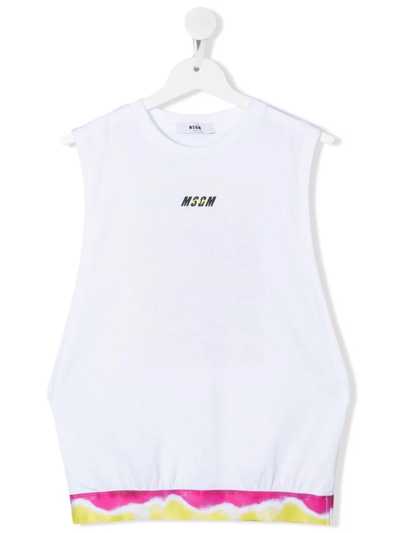 Msgm Kids' Printed Cotton Tank Top W/ Logo In White