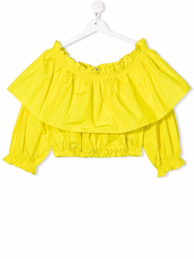Msgm Teen Off-shoulder Cropped Blouse In Yellow