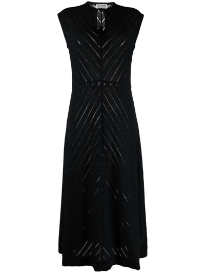 Jil Sander Striped V-neck Maxi Dress In Nero