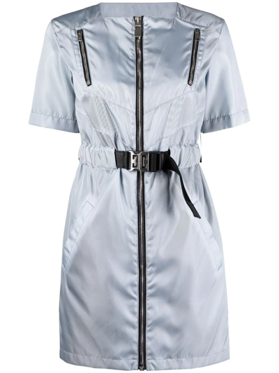 Givenchy Metallic Zip-detail Short-sleeved Dress In Blue