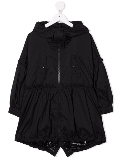 Moncler Kids' Ruffle-trimmed Hooded Parka In Black