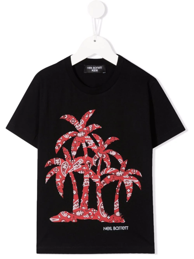 Neil Barrett Kids' Palm-print Short-sleeve T-shirt In Black