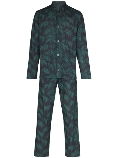 Desmond & Dempsey Byron Tropical-print Pajama Set In Blue