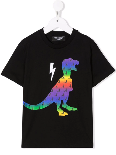 Neil Barrett Kids' Dinosaur-print Short-sleeve T-shirt In Nero