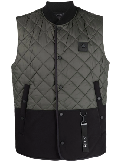 Moose Knuckles Logo-plaque Padded Sleeveless Gilet In Green