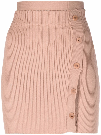 Andreädamo Rib Knit Mini Skirt With Cut-out Belt In Neutrals