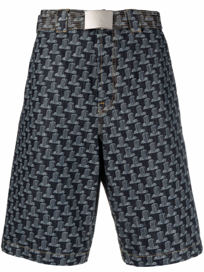 Lanvin Geometric-print Bermuda Shorts In Blue