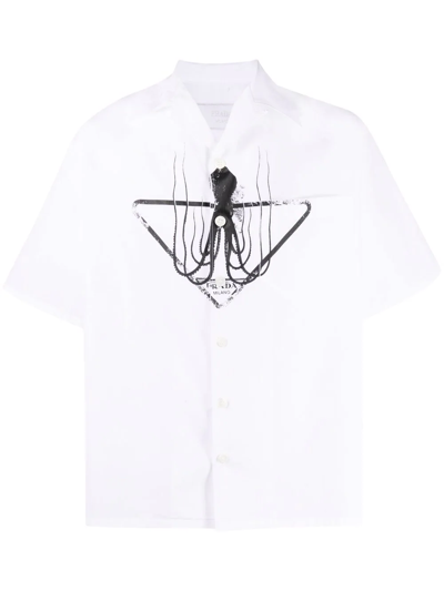 Prada Octopus Triangle Logo Print Shirt In White