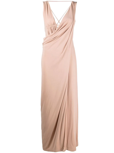 Alberta Ferretti Draped Crossover-detail Dress In Neutrals