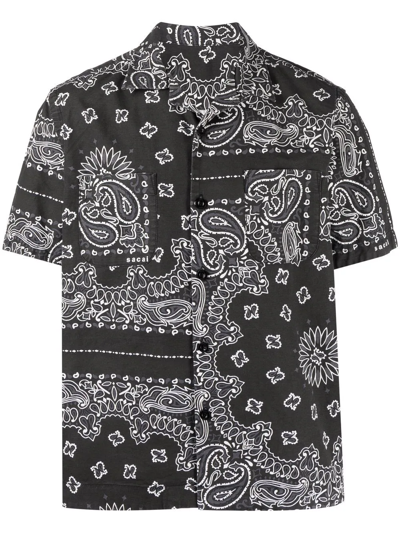 Sacai Bandana Print Short-sleeve Shirt In Black