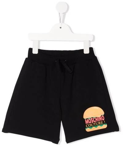 Moschino Kids' Hamburger Logo Track Shorts In Black