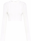 Miu Miu Open-back Cropped Knit Sweater In F0009 Bianco