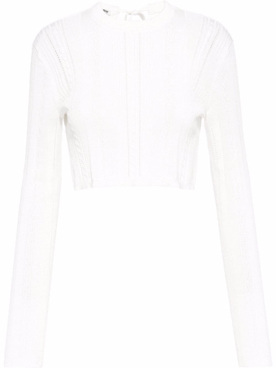 Miu Miu Open-back Cropped Knit Sweater In F0009 Bianco
