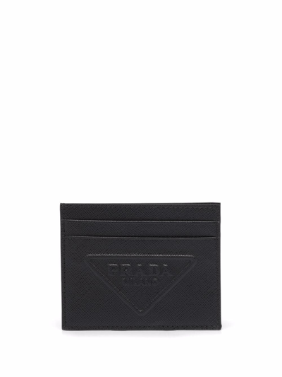 Prada Logo-embossed Leather Card Holder In Black