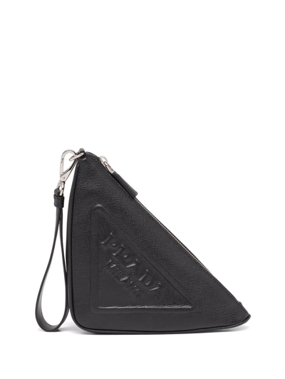 Prada Leather Triangle Pouch In Black