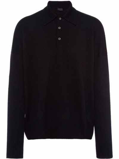 Prada Cashmere Polo Shirt In Black