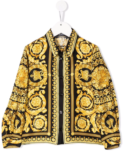 Versace Baroque-print Silk Shirt In Black