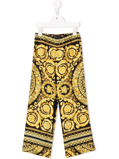 Versace Kids' Baroque-pattern Print Trousers In Yellow