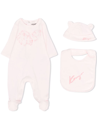 Kenzo Babies' Animal-print Organic Cotton Set In Pink