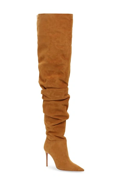 Amina Muaddi Jahleel Suede Over-the-knee Boots In Brown
