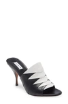 Alaïa 90mm Calf Leather Stitched Bicolor Mule Sandals In Noir/ Blanc