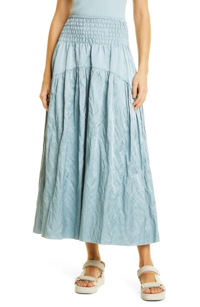 Vince Metallic Smock Waist Tiered Cotton Blend Skirt In Blue
